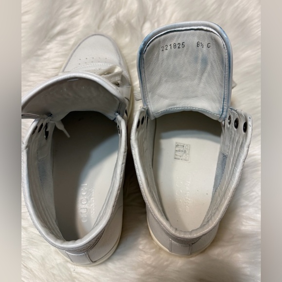 Gucci White High-Top Sneakers with Green and Red Web Stripe - Picture 8 of 12